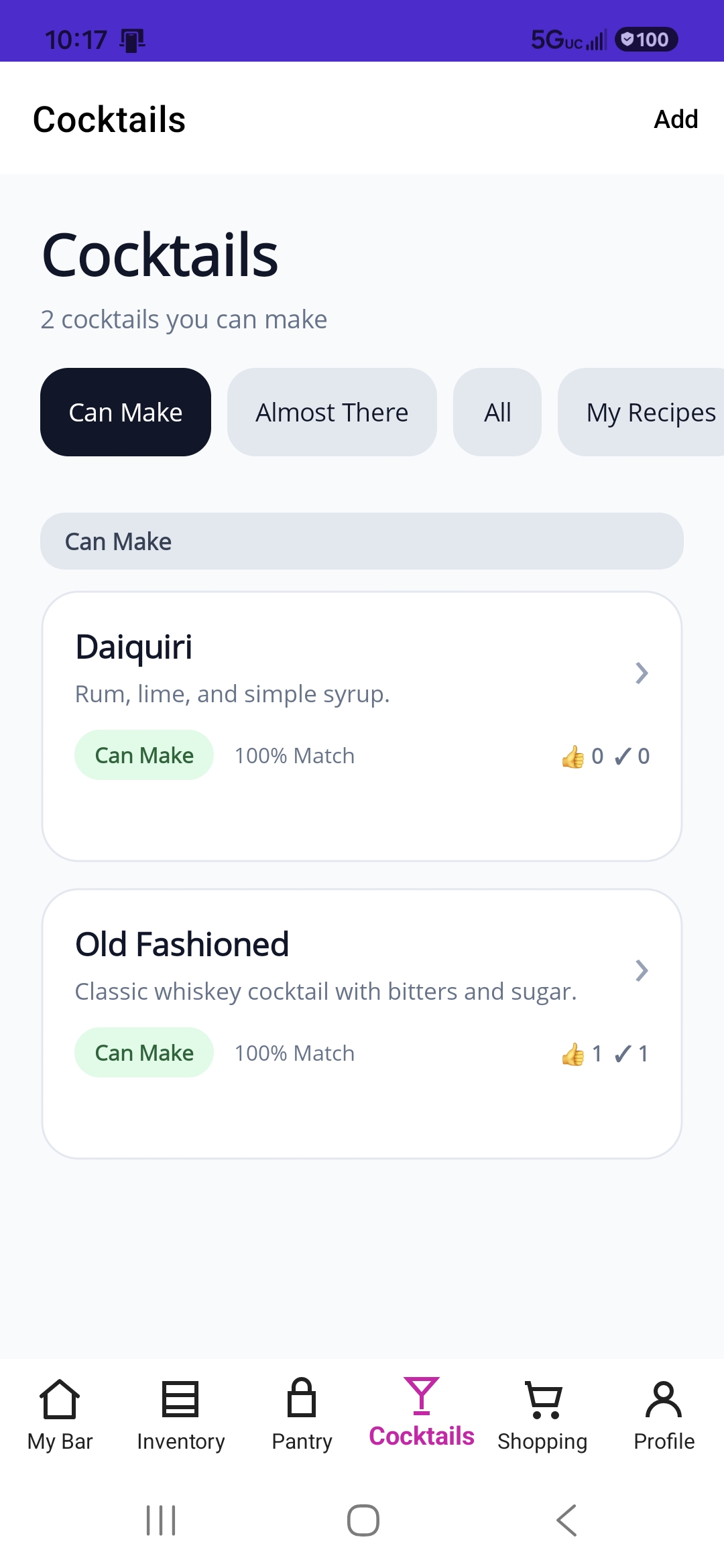 PourIQ cocktails screenshot