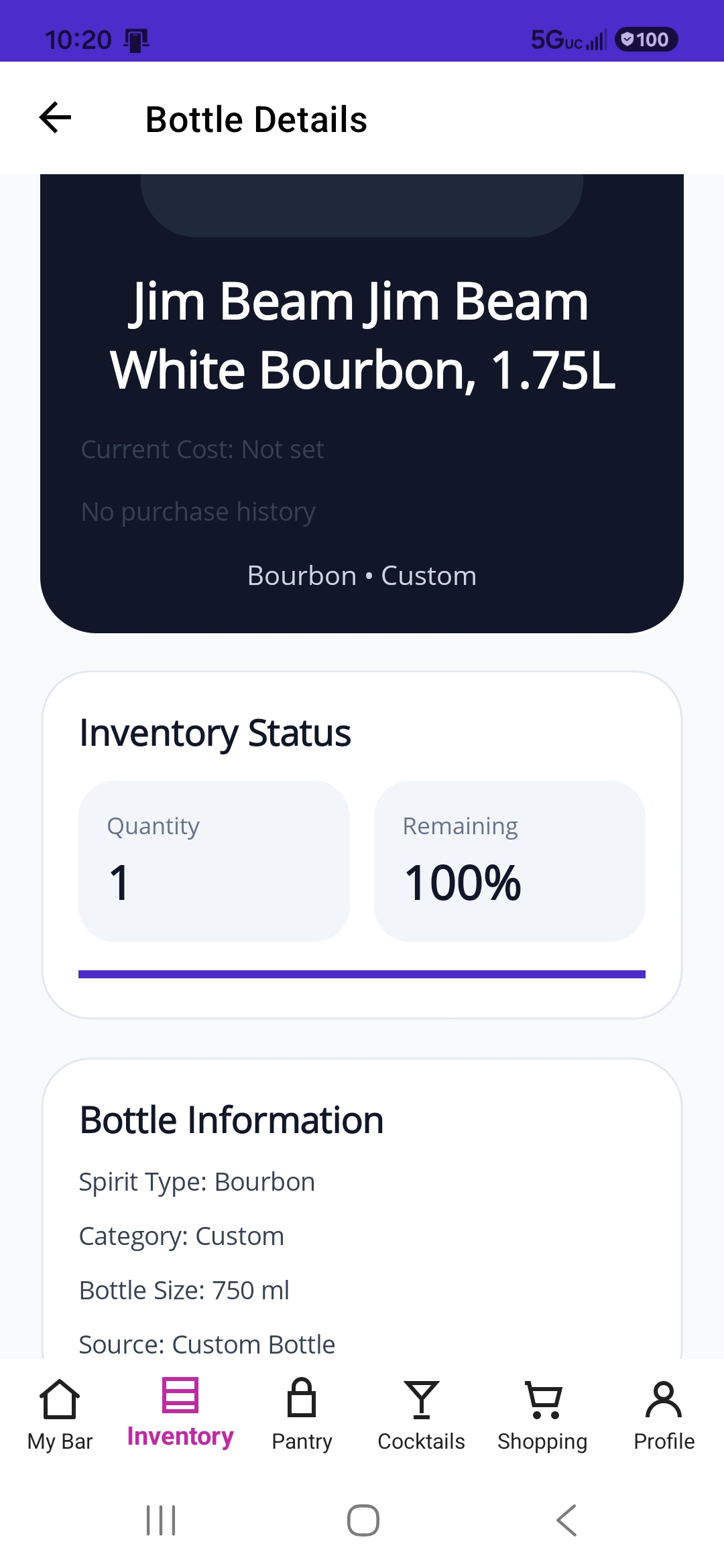 PourIQ inventory detail screenshot