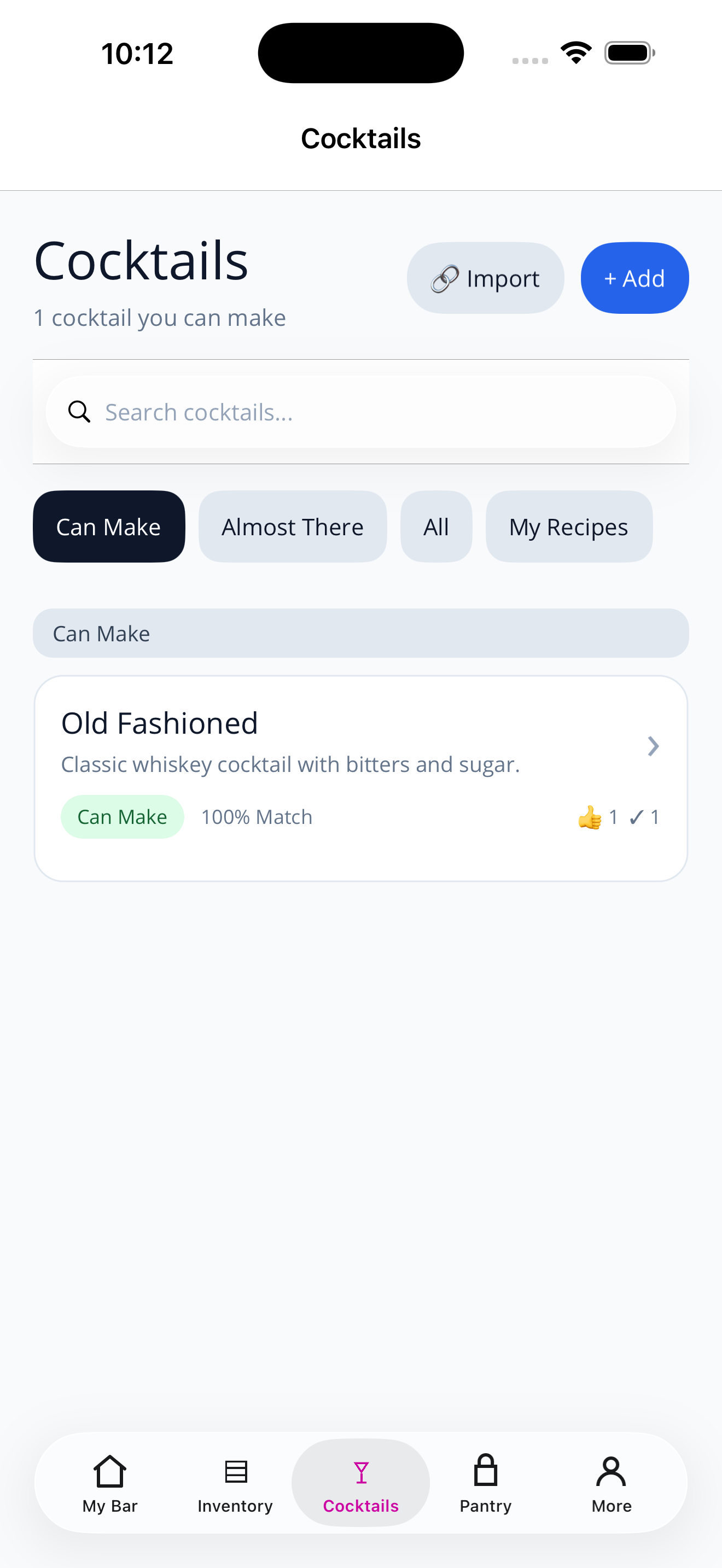 PourIQ cocktails available from current bar inventory