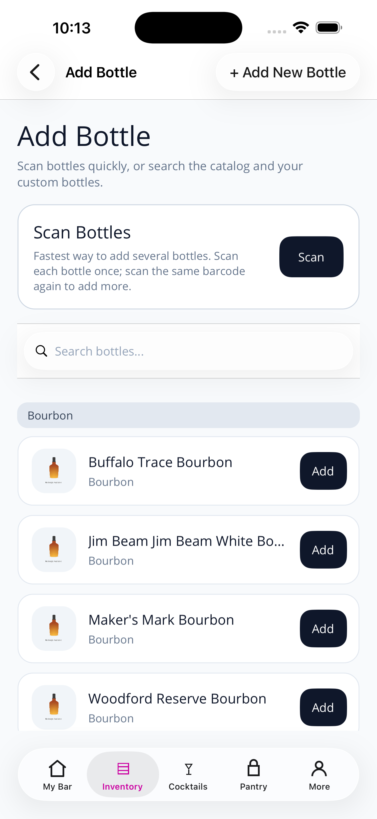 PourIQ bottle scanning and add bottle screen